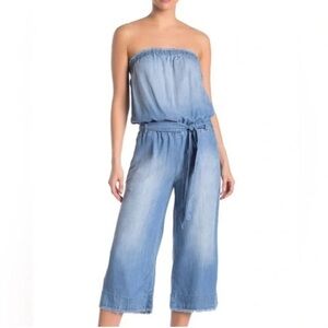 Cloth & Stone Chambray Strapless Wide Leg Jumpsuit Size Medium Boho Hippie